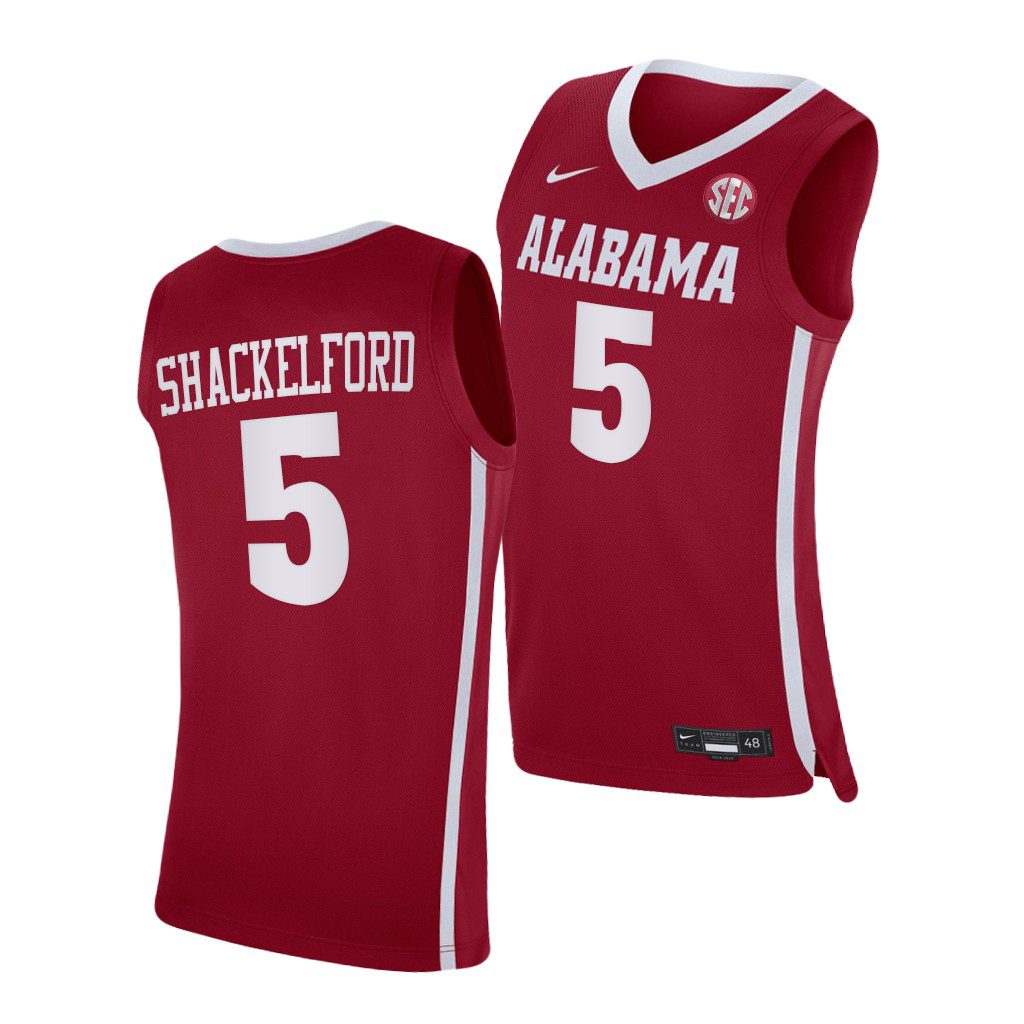 Men's Alabama Crimson Tide Jaden Shackelford #5 2021-22 Red NCAA College Basketball Jersey